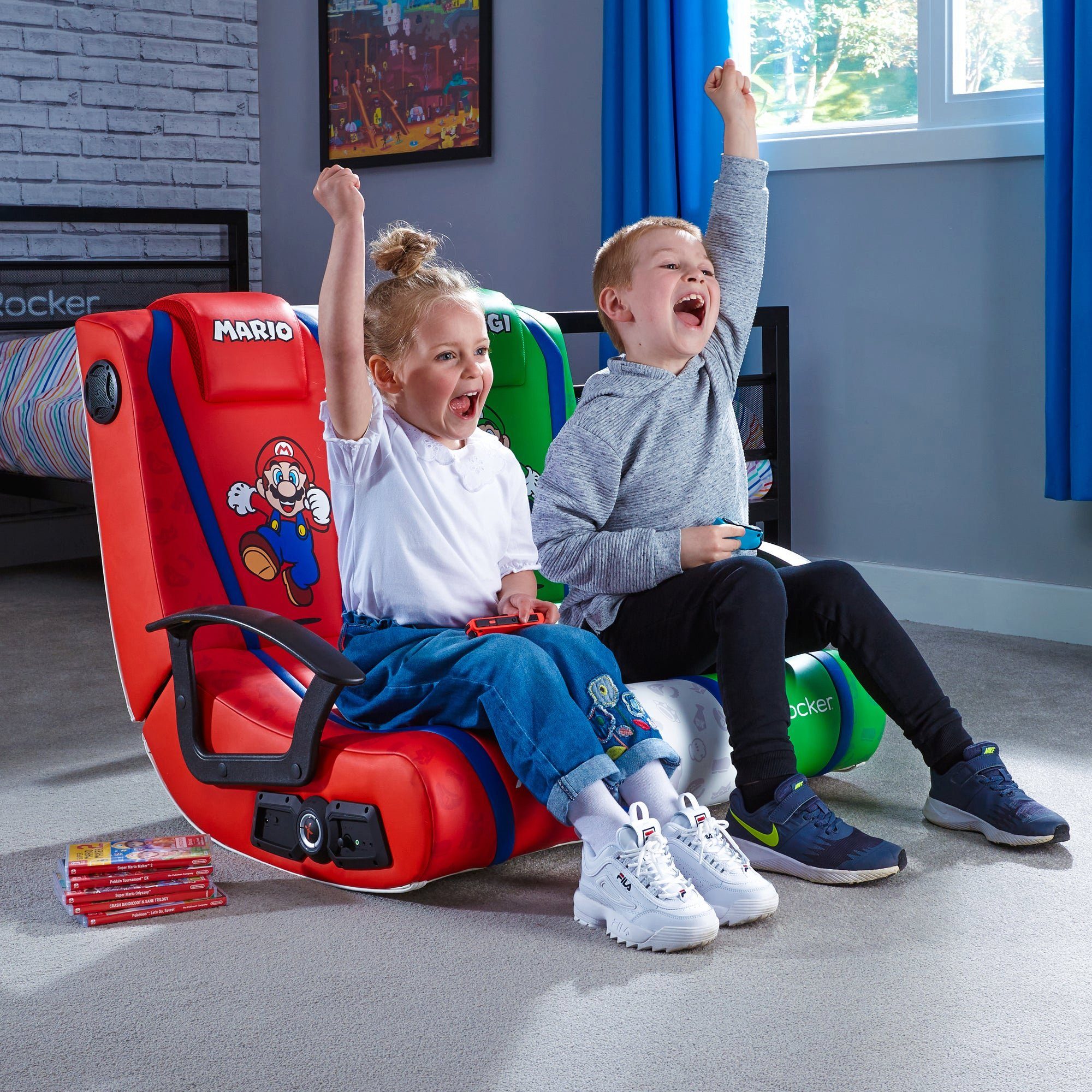 X Rocker Kindersessel Nintendo Super Mario Dual Floor Rocker Bodensessel mit 2.1 Soundsystem, für Kinder