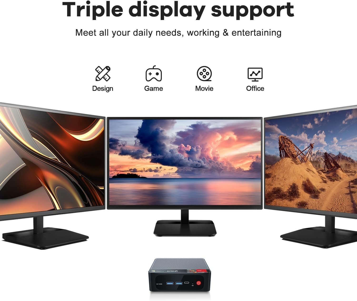 Beelink Mini-PC (AMD Ryzen 5 5500U, AMD Radeon Graphics, 16 GB RAM, 500 GB HDD, AMD Ryzen 5 5500U Mini PC with Triple Displays)