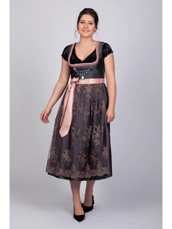 Edelnice Langes Dirndl 2-teilig Béatrice in dunkelgrau, rosa günstig kaufen