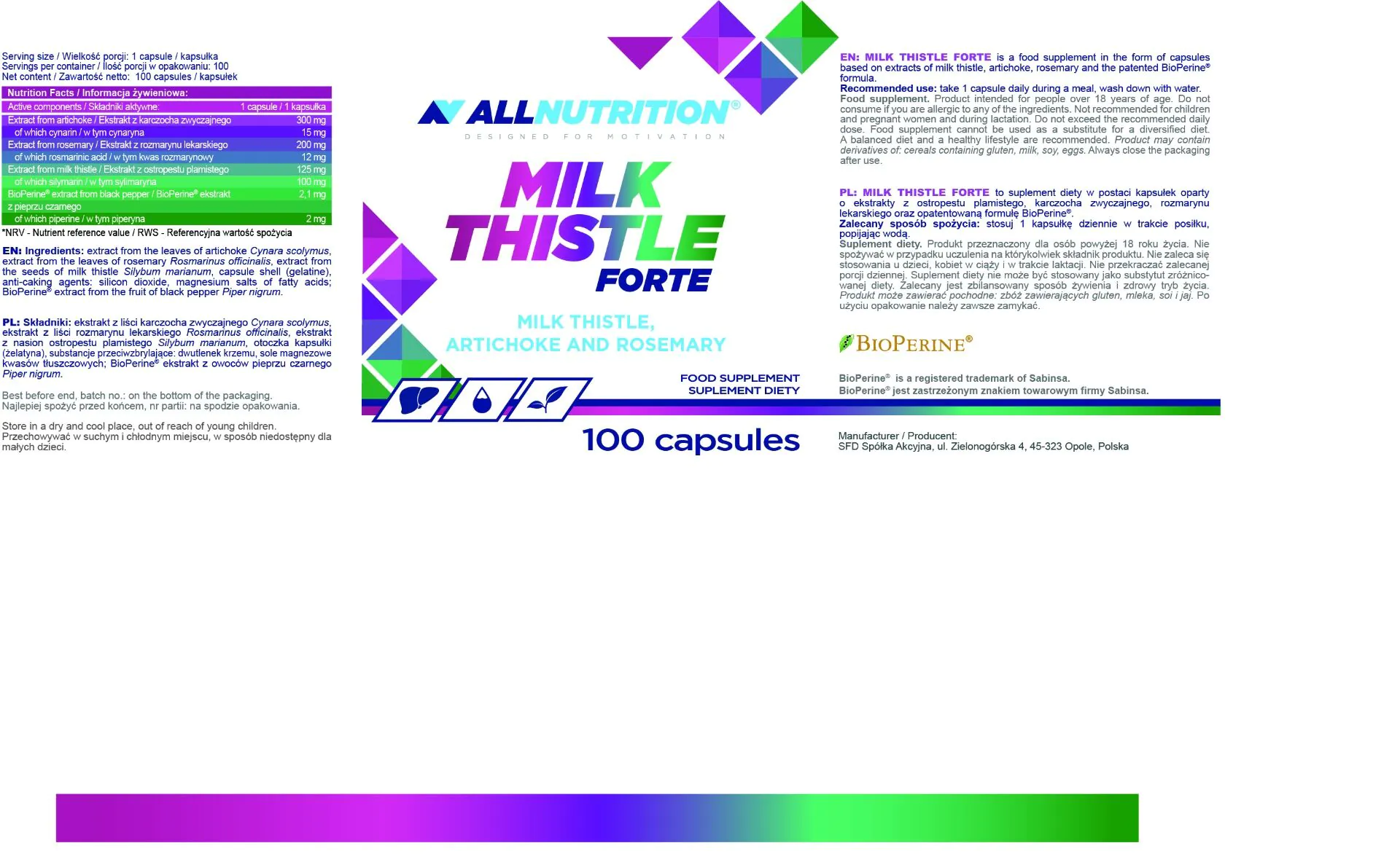 Allnutrition Milk Thistle Forte, Συμπλήρωμα Διατροφής που Υποστηρίζει την Πέψη, Κάψουλες