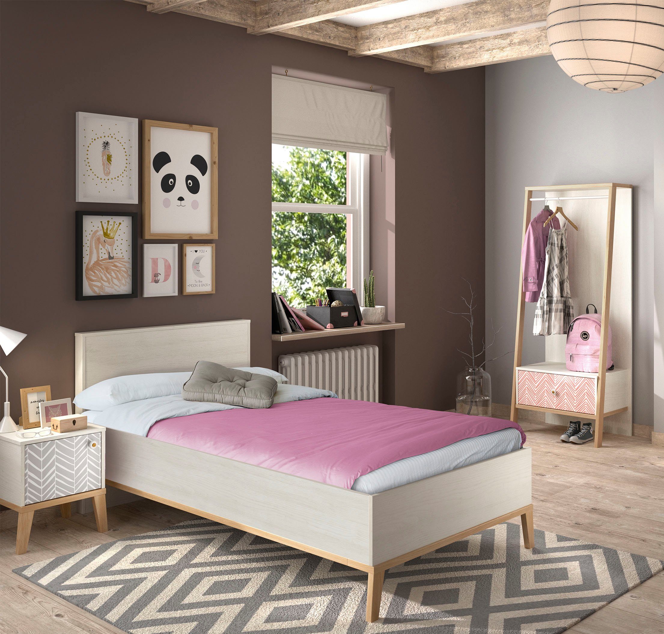Gami Jugendzimmer-Set Alika, (Set, 3-St., Bett, Kleiderständer, Nachttisch)