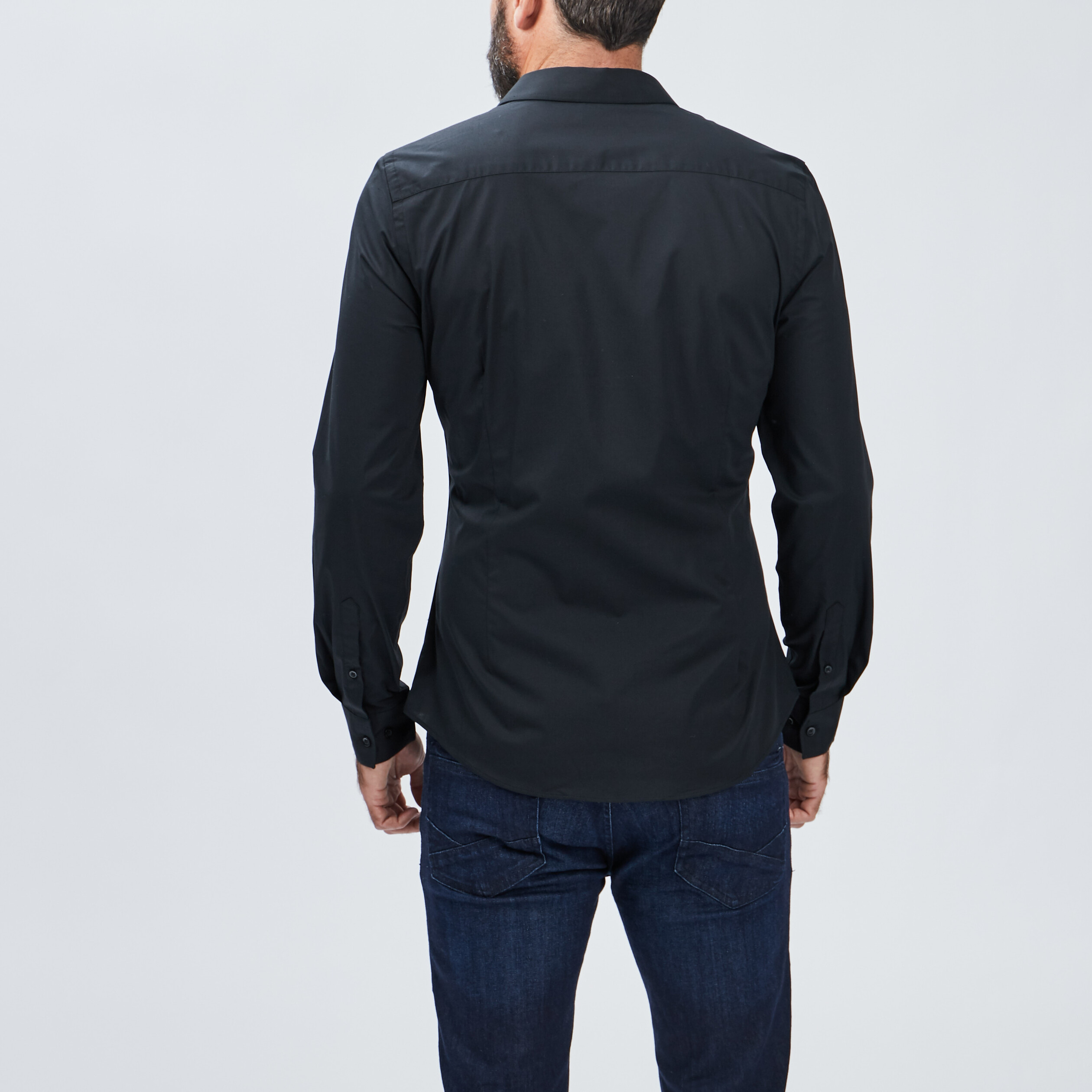Chemise basique ajustée manches longues noir homme | La Halle