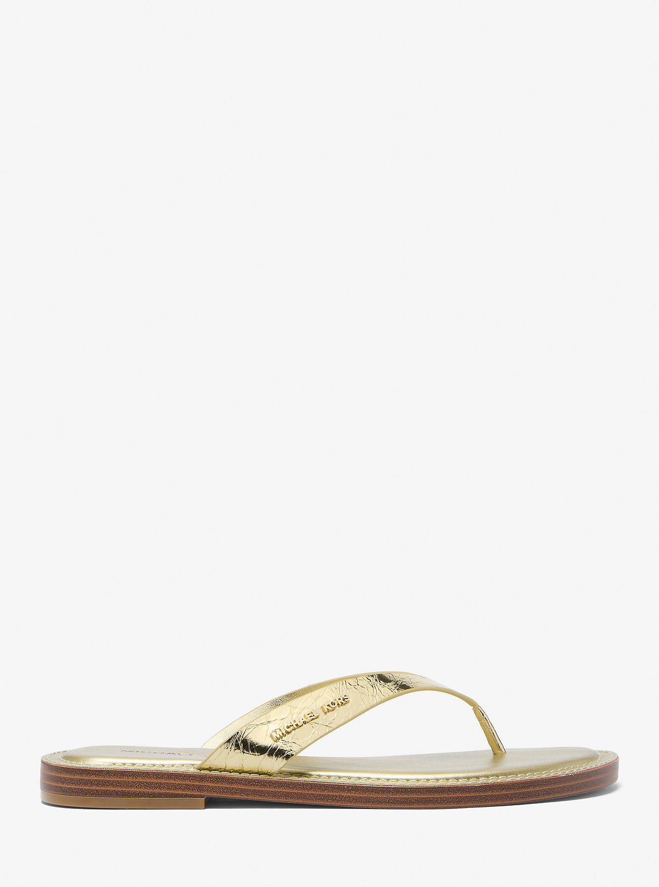 Koko Metallic Crackled Leather Flip Flop - PALE GOLD