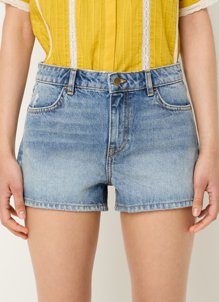 Pantaloni scurți din denim cu talie înaltă și croială dreaptă de la ba&sh Electro