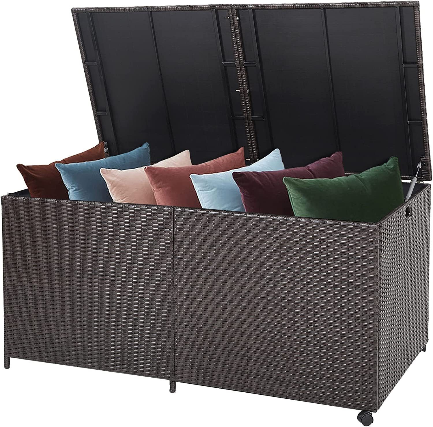 KOMFOTTEU Kissenbox Auflagenbox, mit Griffen und Rollen, 150 x 77 x 73 cm