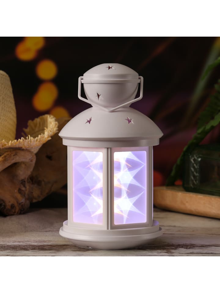 MARELIDA LED Laterne weiße Sternenmuster bewegt oder Dauerleuchten H: 22cm in weiß günstig kaufen onesize