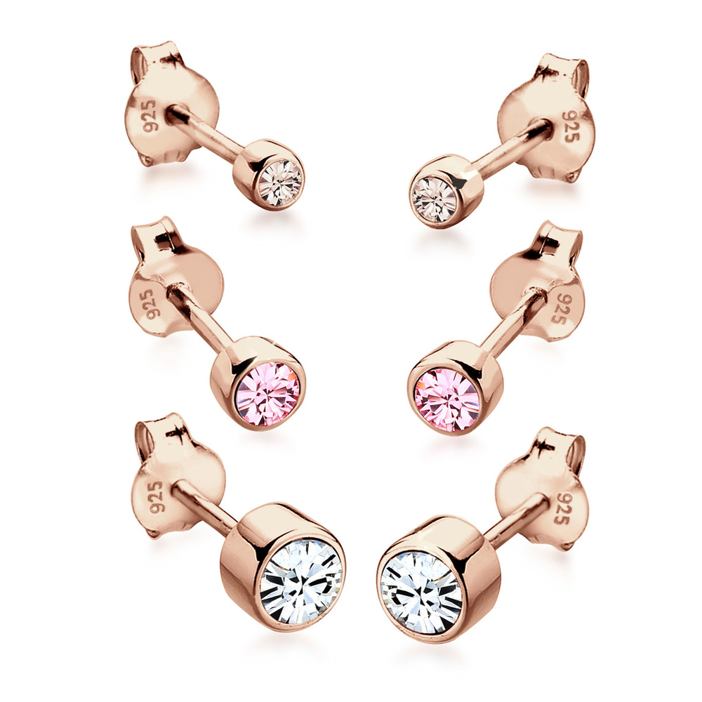 Elli Elli Boucles d'Oreilles Clous d'oreilles pour Femmes Basique Set de 3 avec crista Boucles d'oreilles
