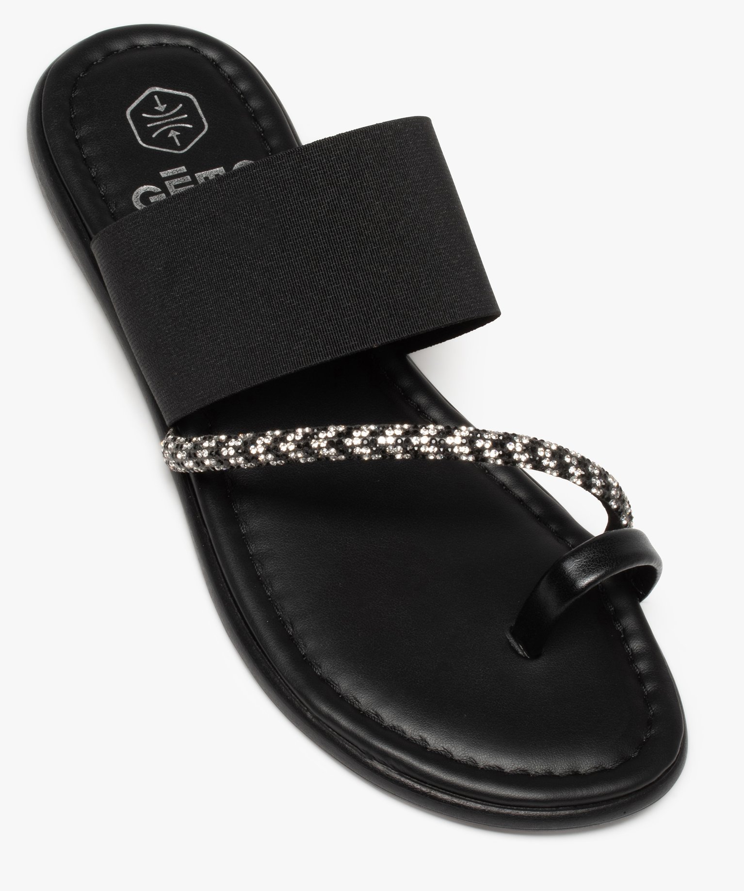 Mules femme avec bride à strass et bride élastique noir | GEMO