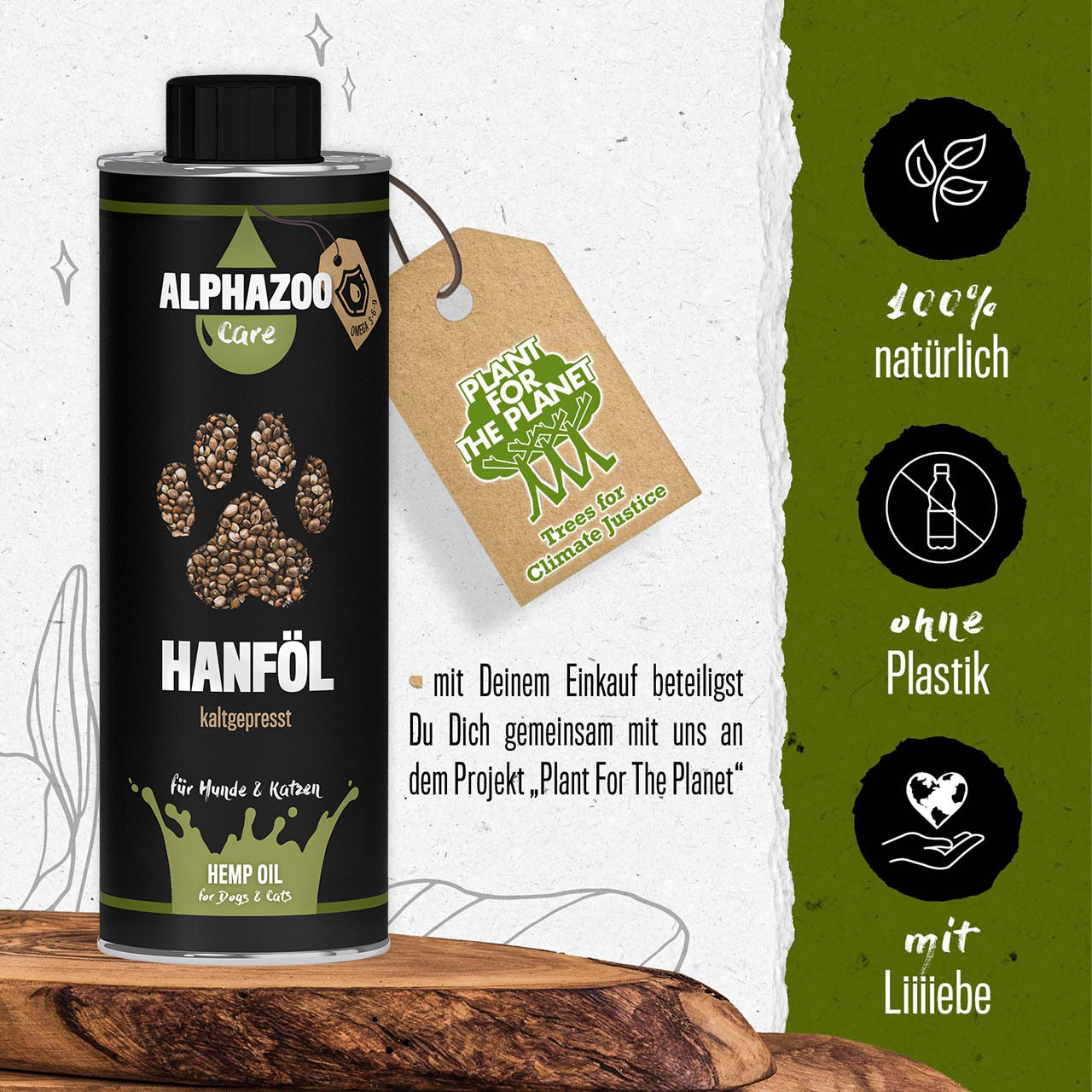 ALPHAZOO Ergänzungsfutter & Aufzucht ALPHAZOO Premium Hanföl für Hunde und Katzen