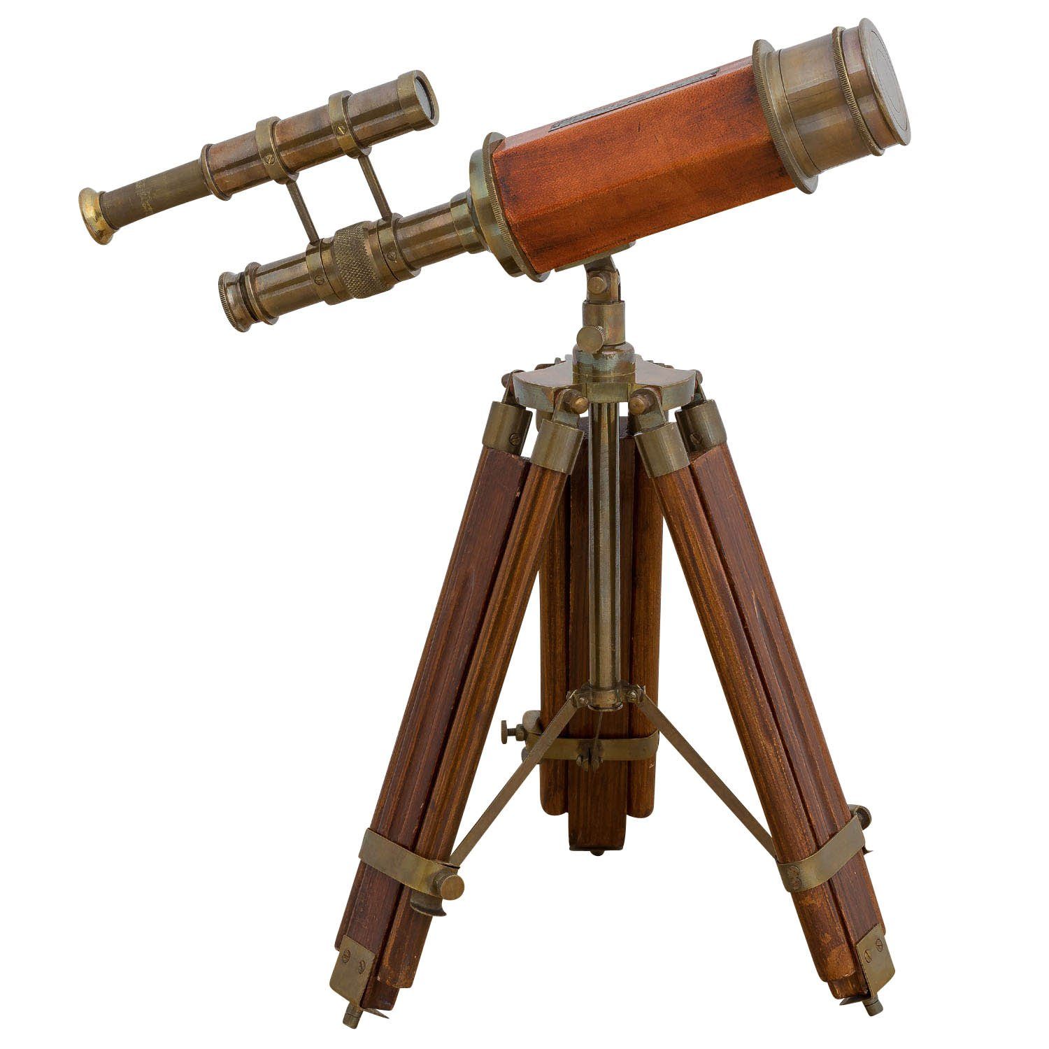Aubaho Teleskop Doppel-Teleskop mit Holz-Stativ Fernrohr Fernglas Messing Antik-Stil