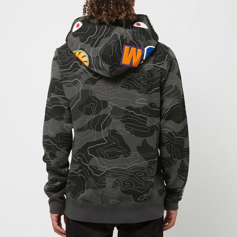 A Bathing Ape Layered Line Camo Shark Full Zip Hoodie M black