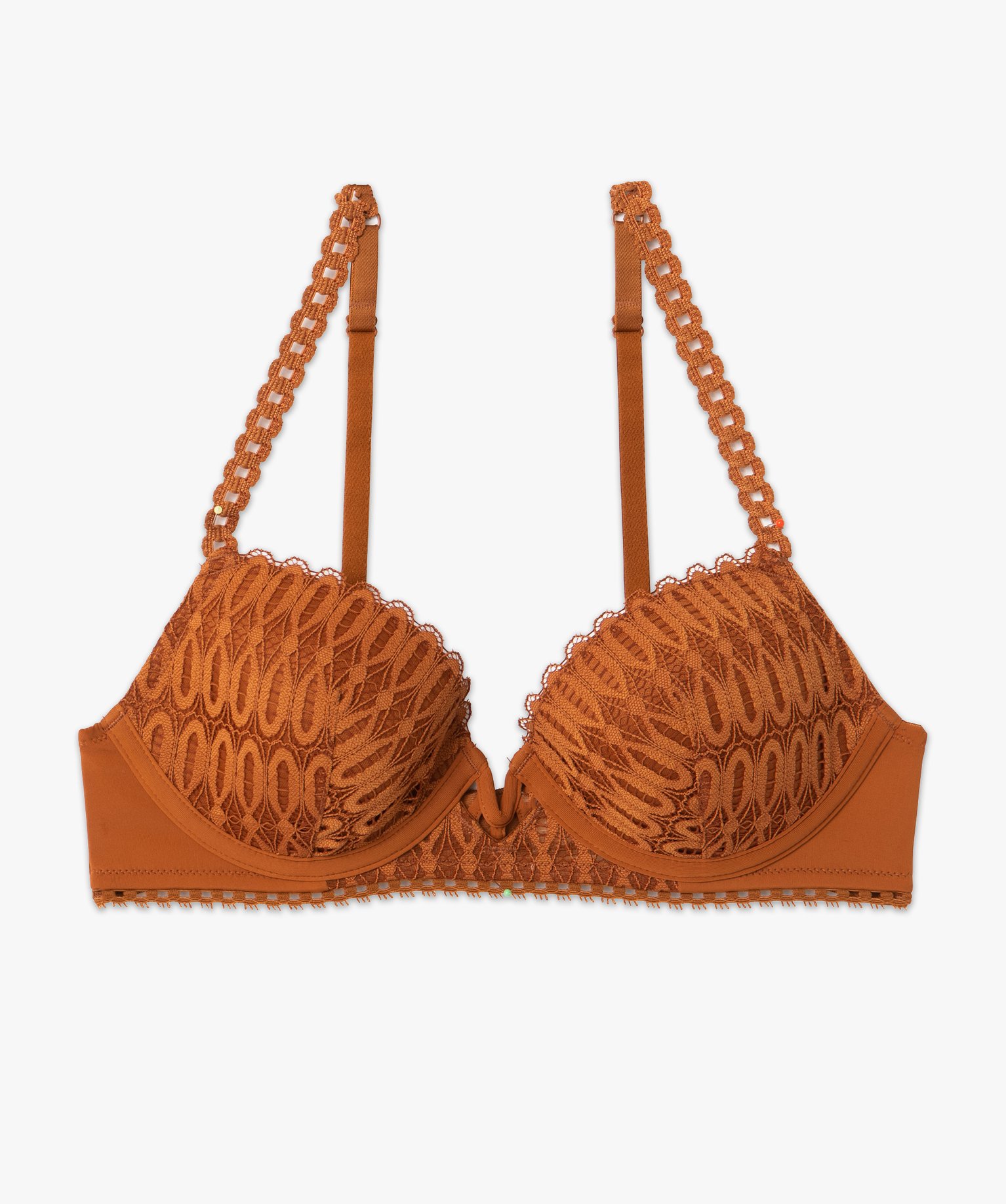 Soutien-gorge corbeille à armatures et dentelle marron | GEMO