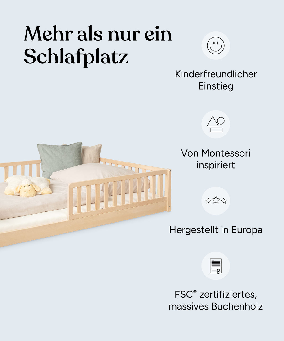 Bodenbett Buche 120 × 200 Natur