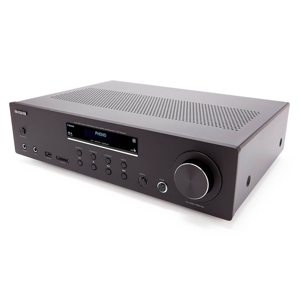 Aiwa AMU-120BT AV-Empfänger und -Verstärker, BT v5.0-Empfänger 2X 60 W Audioverstärker (Anzahl Kanäle: 2, 120 W, Tonregelung Bass & Treble unabhängige Einstellungen +/- 10dB, Kanaltrennung > 80 dB bei 1 kHz, Vollalphanumerisches 16-Zeichen x 2-Zeilen