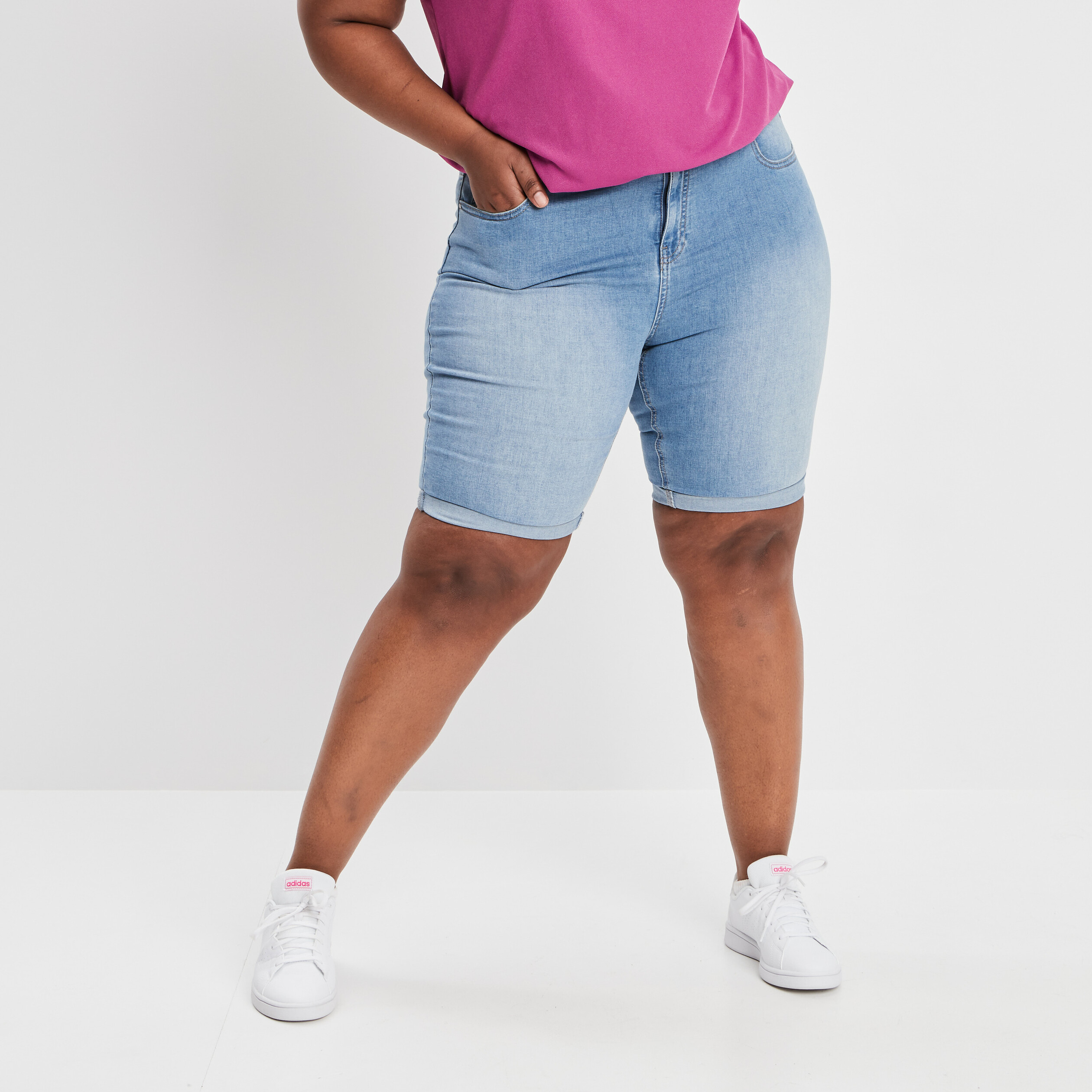 Bermuda straight en jean denim double stone femme grande taille | La Halle