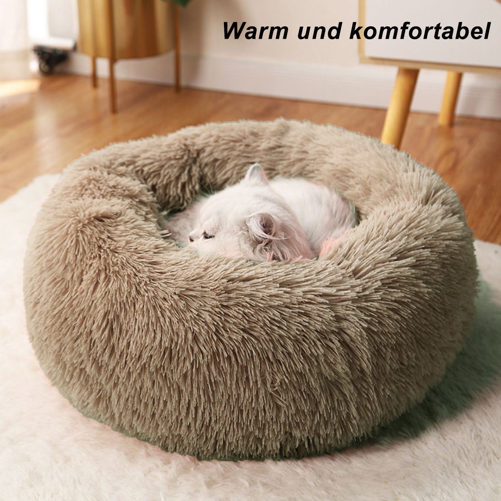 CALIYO Tierbett Tierbetten 60 cm, Waschbar Flauschiges Hundebett Katzenbett, für Katzen und kleine Hunde, plüsch Katzenkissen rund