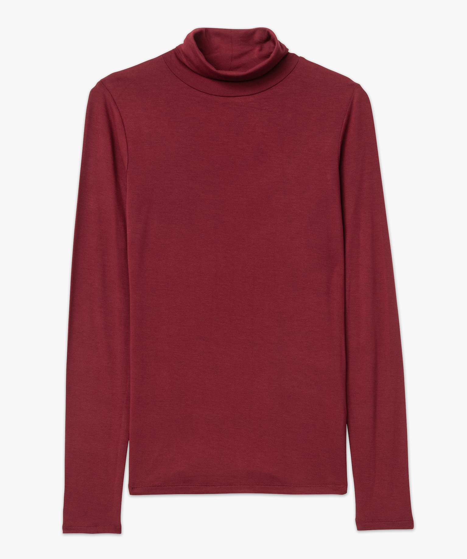 Tee-shirt femme uni avec col roulé et manches longues bordeaux | GEMO