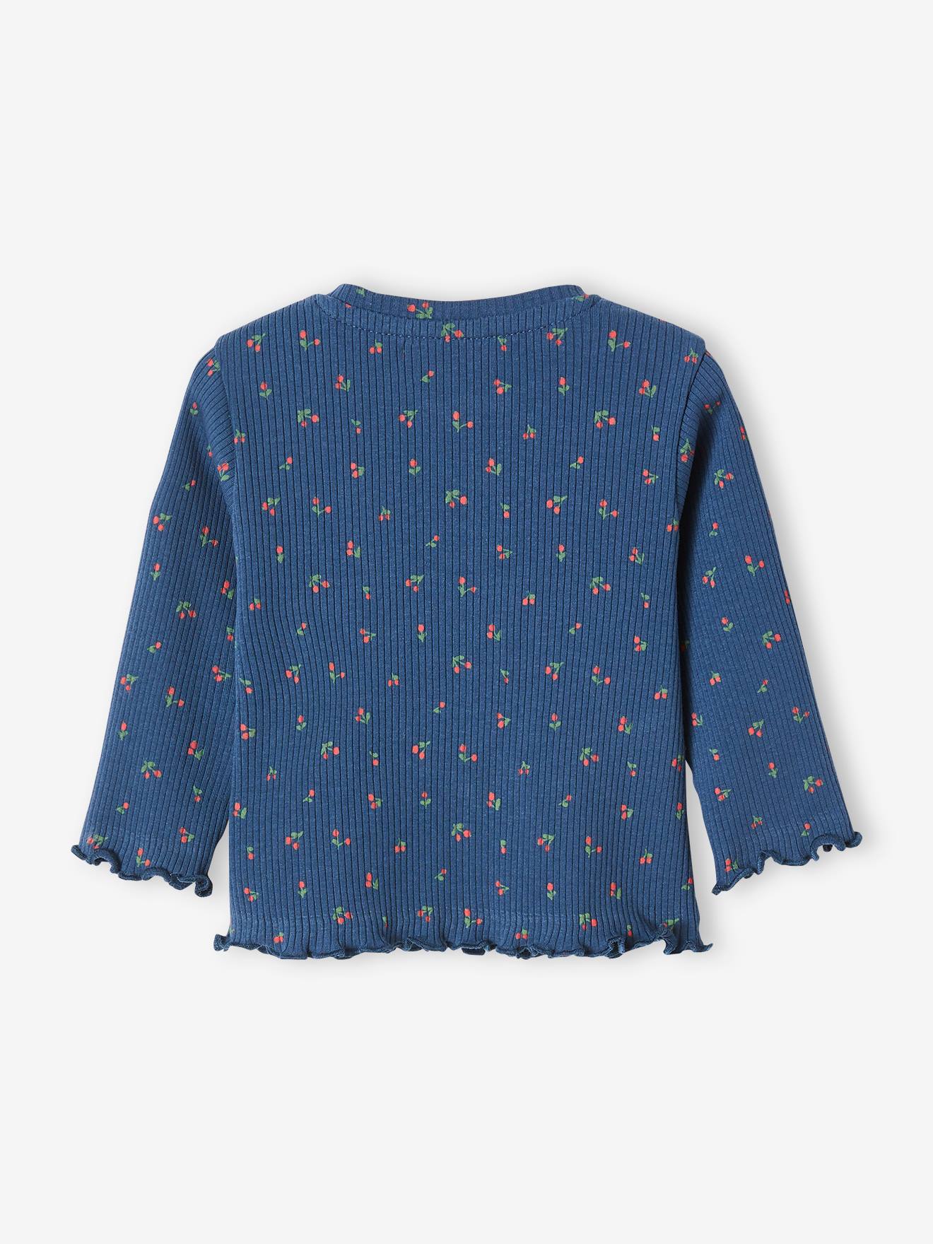 T-shirt en maille côtelée bébé manches longues marine imprimé
