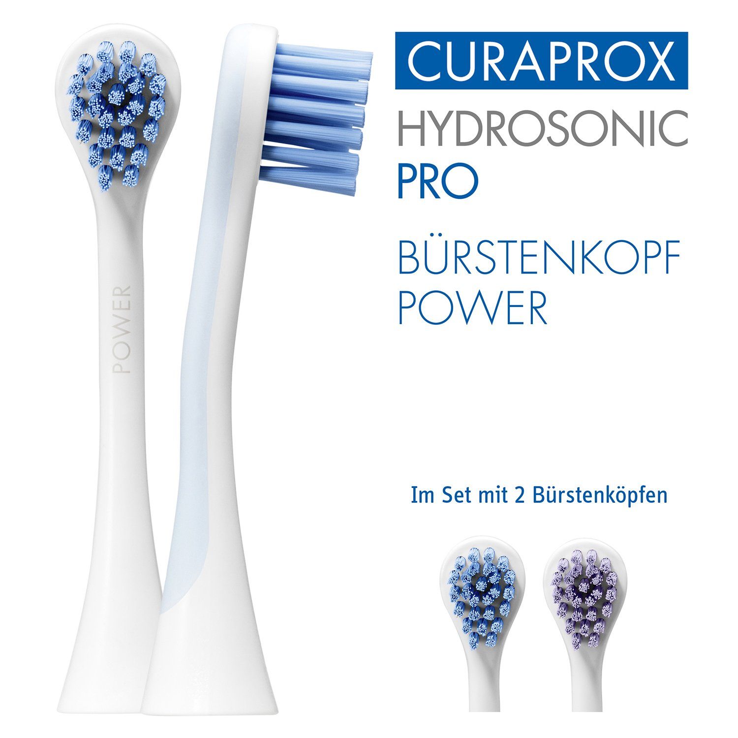 CURAPROX Aufsteckbürsten Hydrosonic POWER 2x Aufsteckbürsten - kraftvoll, sanft & optimal für schwer erreichbare Stellen