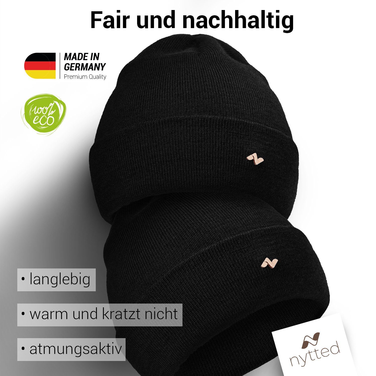 NYTTED® Beanie - 100% Merino-Wolle - Made in Germany - Wintermütze für Herren & Damen