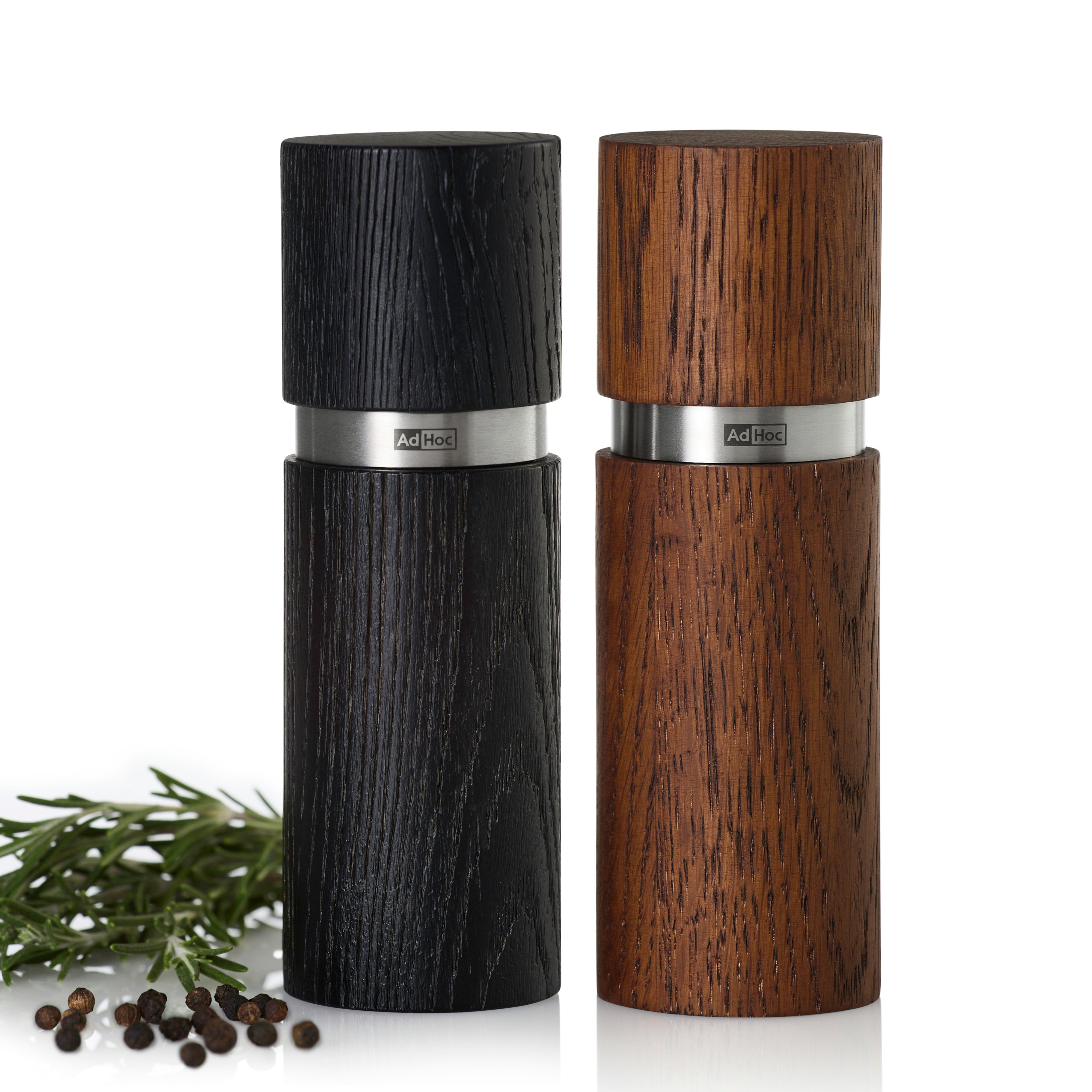 AdHoc Salz-/Pfeffermühle 2-er Set Gewürzmühlen Textura manuell, (2 Stück), Keramik-Mahlwerk, hochwertiger Holzkorpus, Füllung inklusive