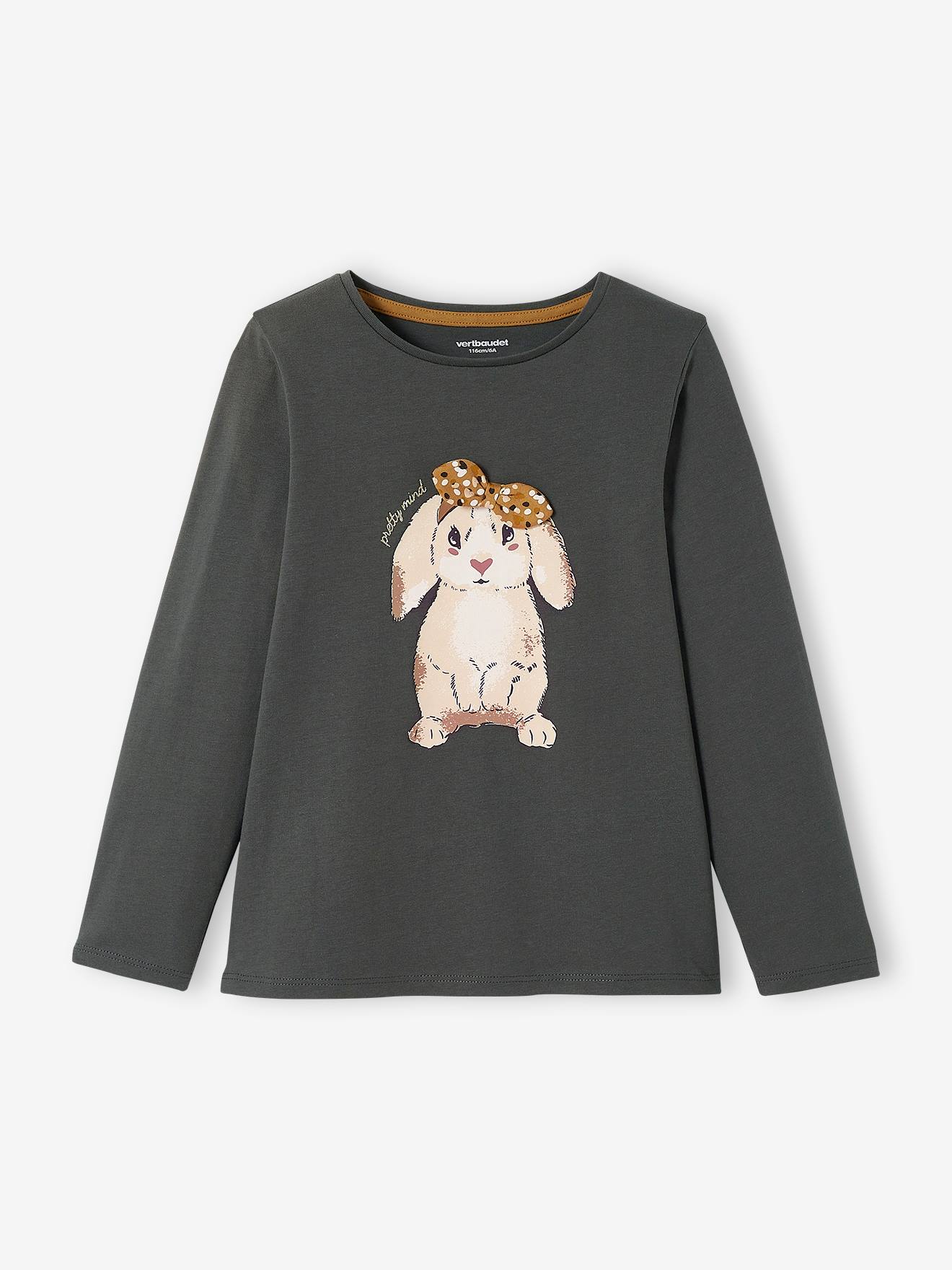 Tee-shirt fantaisie motif en relief fille manches longues vert émeraude