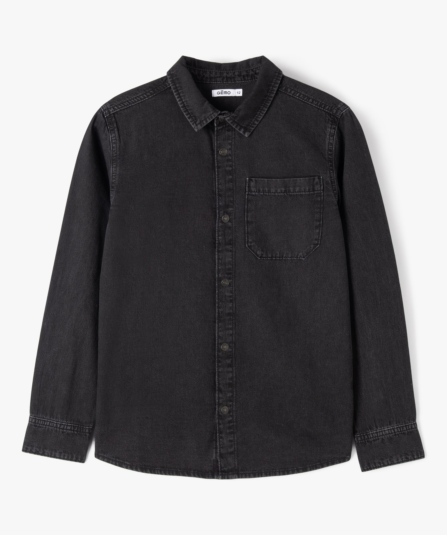 Chemise Garçon en toile de coton aspect denim noir | GEMO