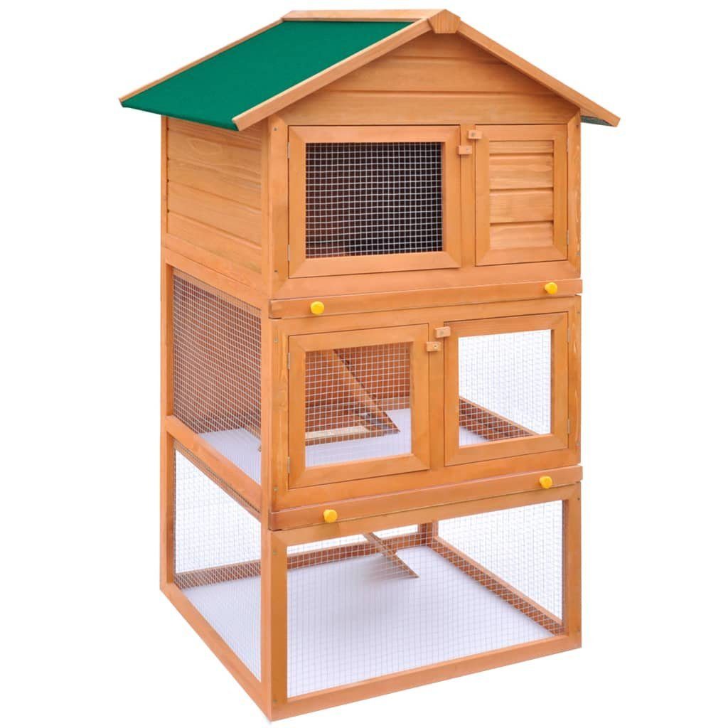 vidaXL Kleintierkäfig Kaninchenstall Kleintierhaus Hasenstall 3 Ebenen Holz