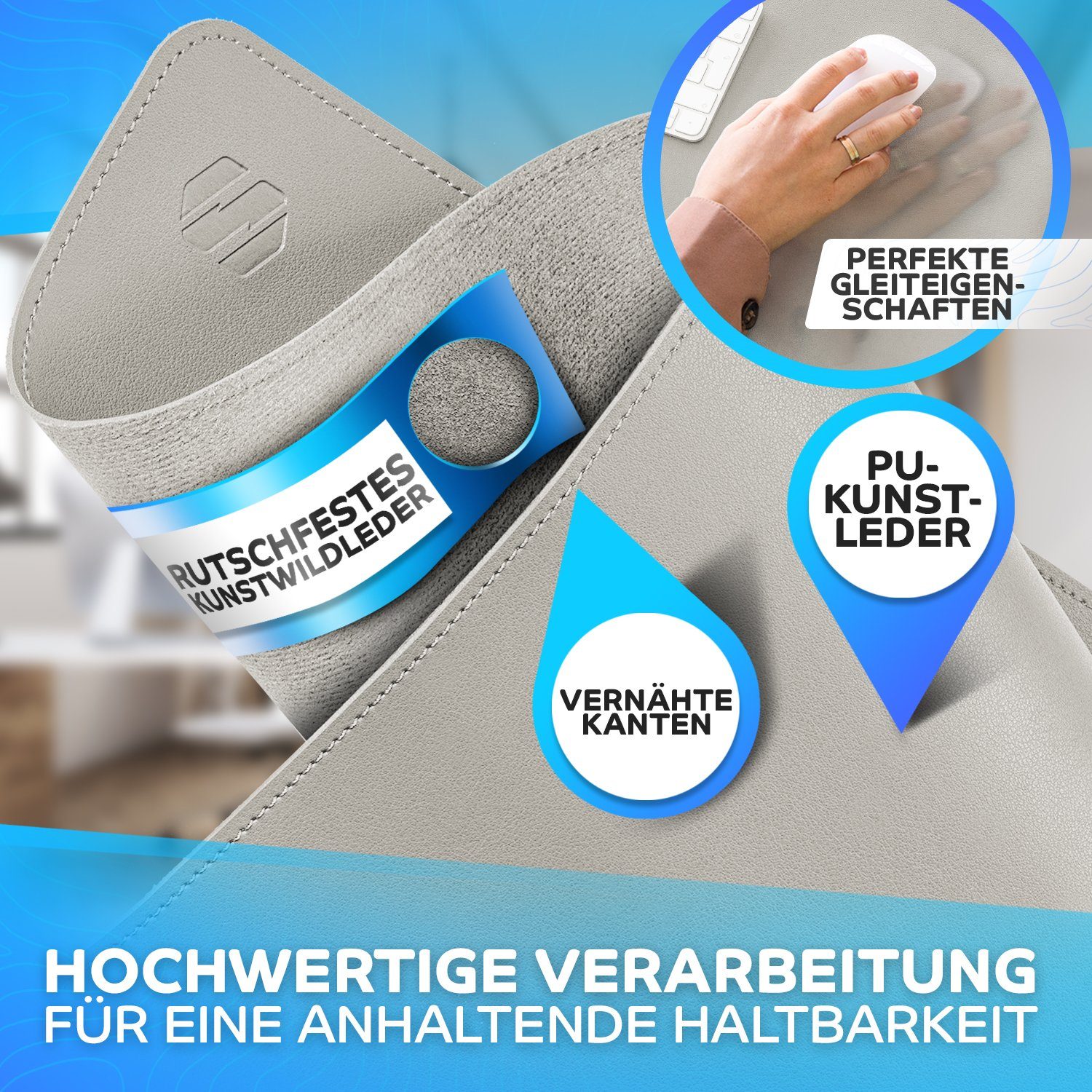 MAXLVL Gaming Mauspad Schreibtischunterlage - Mauspad mit Vernähte Kanten - Rutchfest