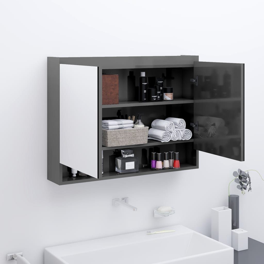vidaXL Badezimmerspiegelschrank Spiegelschrank fürs Bad 80x15x60 cm MDF Glänzend Grau (1-St)