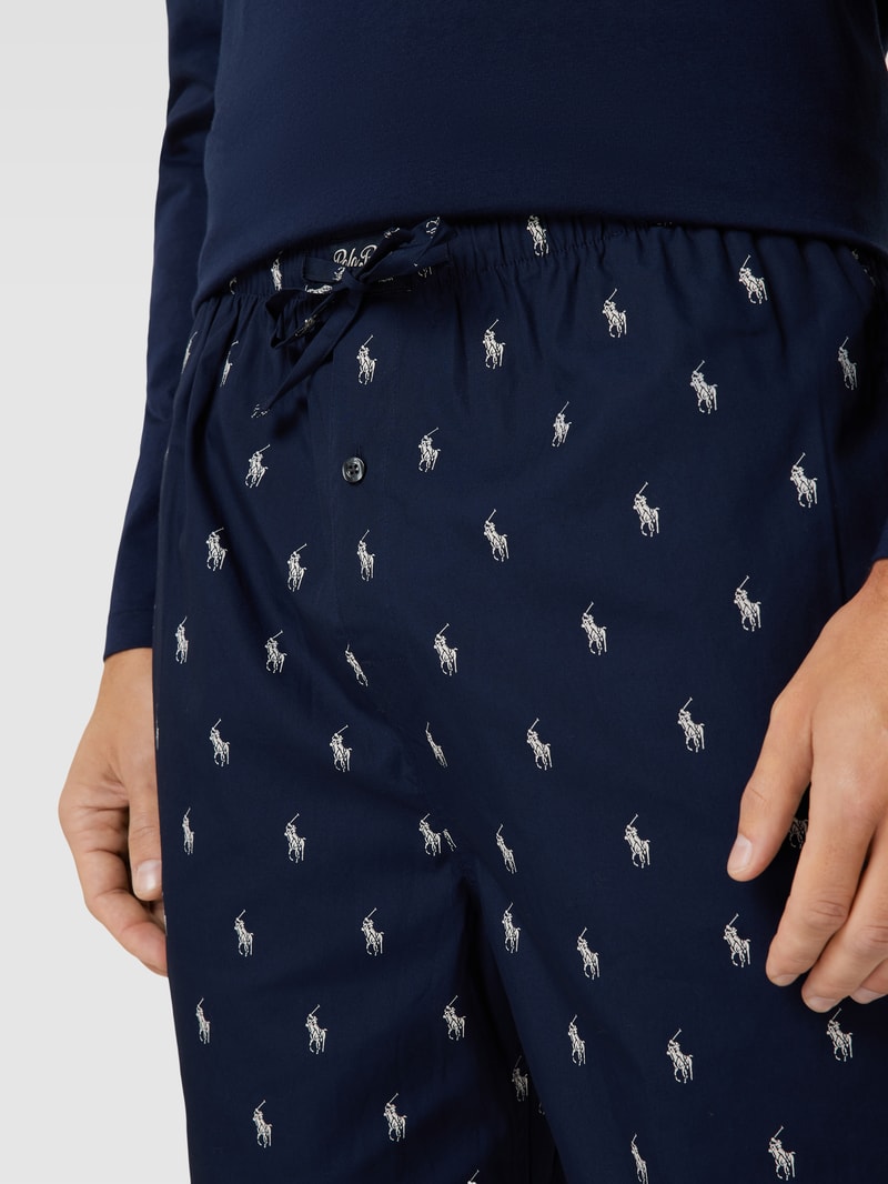 Pyjama-Hose mit Allover-Logo Modell 'WOVEN' in marineblau