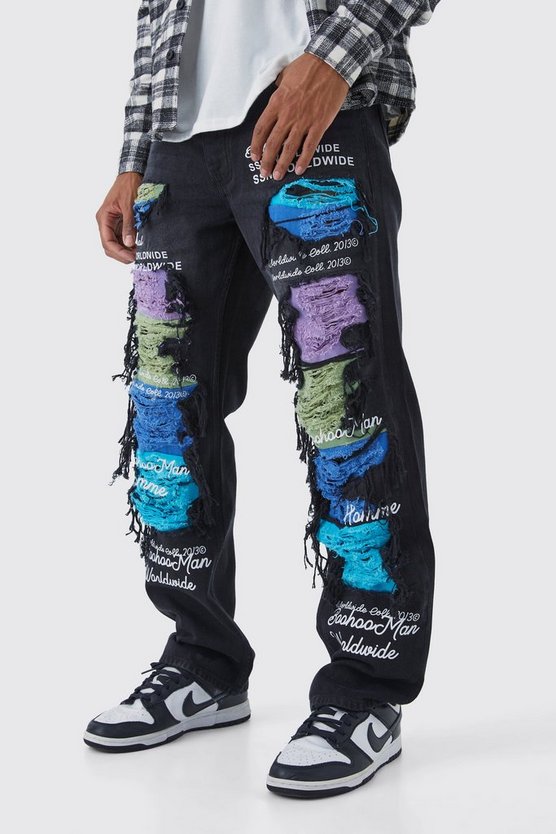 Lockere Jeans mit Kontrast-Rissen