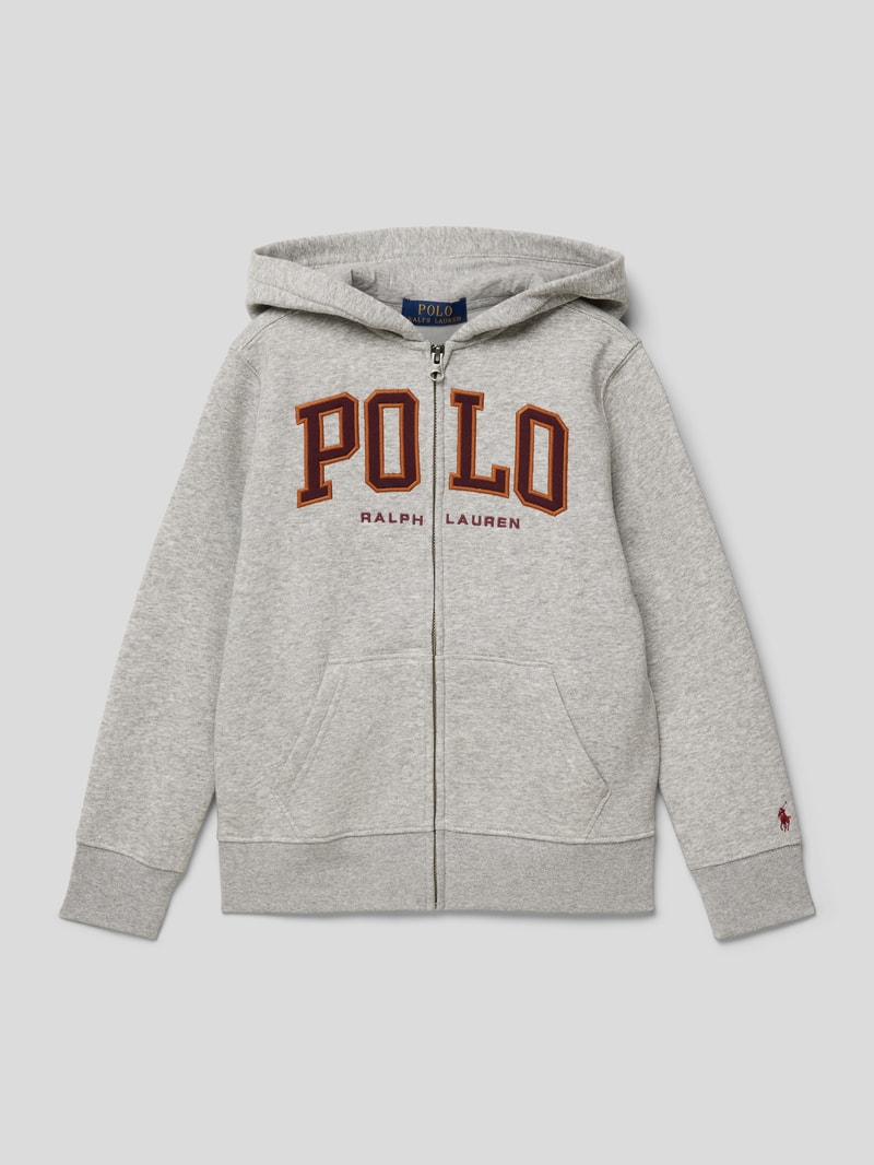 Sweatjacke mit Label-Stitching in hellgrau