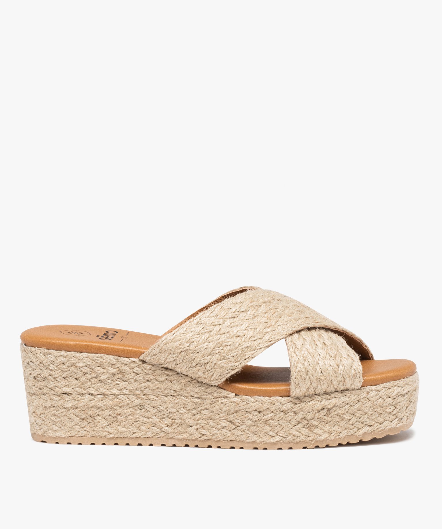 Mules femme plateforme à brides en corde tressée beige | GEMO