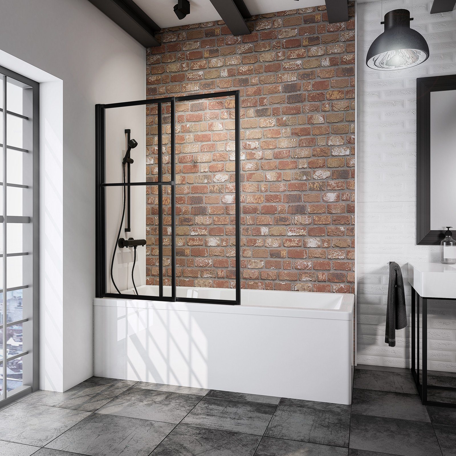 Schulte Badewannenaufsatz Black Style, 3 mm Sicherheitsglas, (2 tlg), BxH: 70-118 x 140 cm, ausziehbar