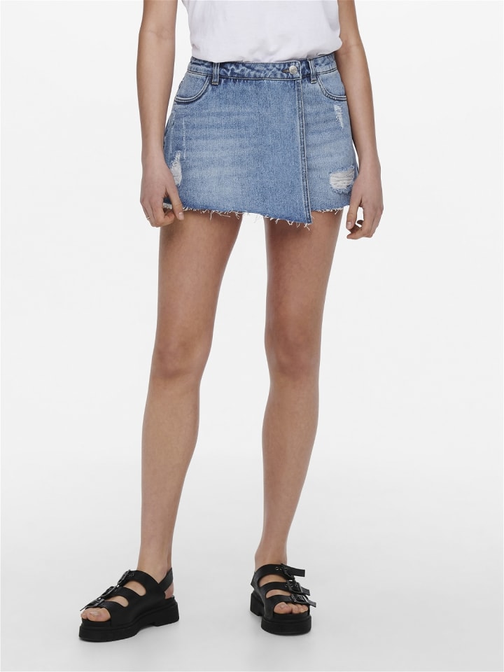 ONLY Trendige Shorts Denim Minirock-Style Knopfleiste in Hellblau günstig kaufen