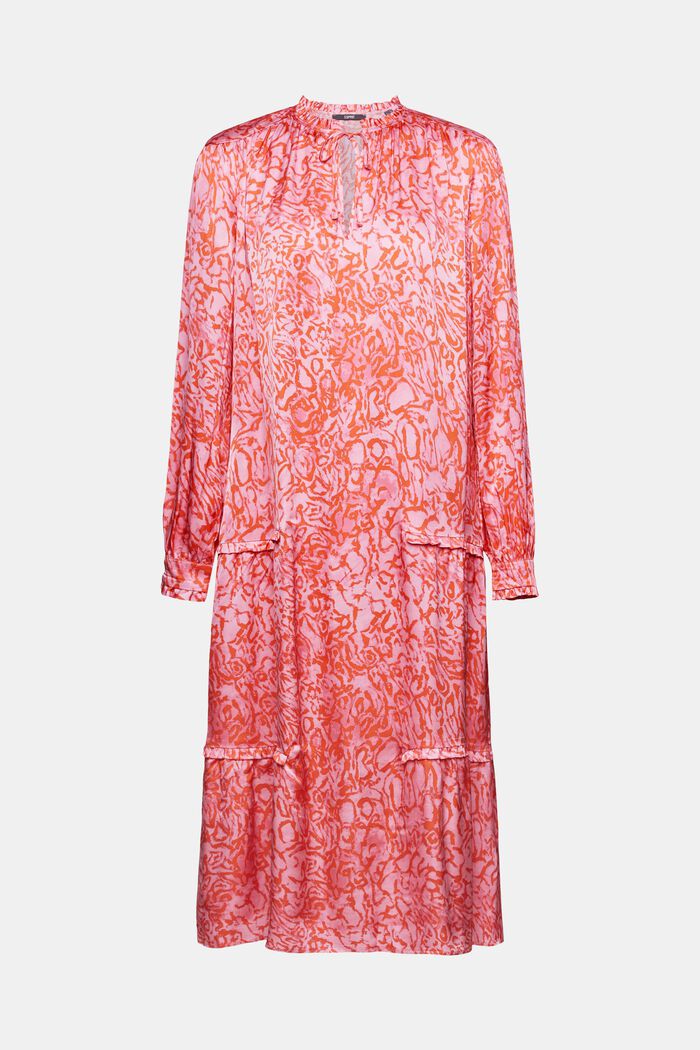 Gemustertes Midikleid aus Satin mit Rüschen