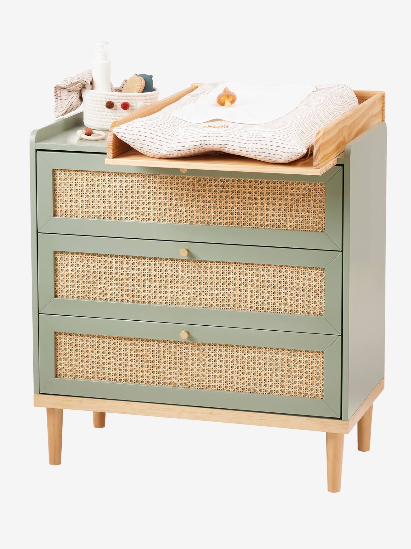 Vertbaudet Kinderzimmer Kommode mit Rattan POESIE - rosa/natur