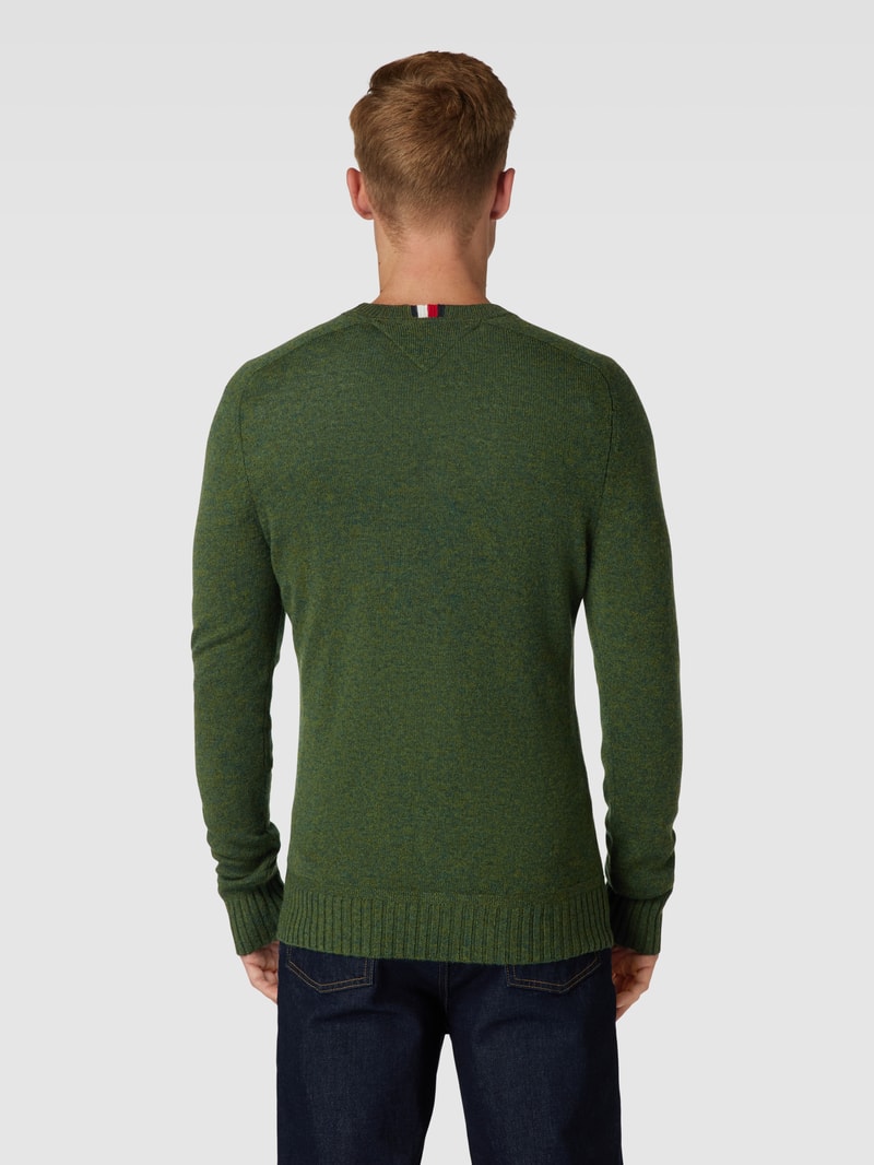 Strickpullover mit Label-Stitching Modell 'MERINO' in olivgrün