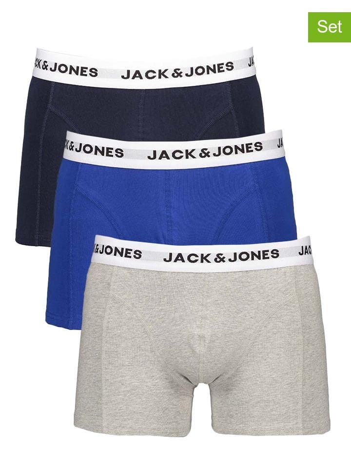 Jack & Jones 3er-Set: Boxershorts in Dunkelblau/ Blau/ Hellgrau günstig kaufen