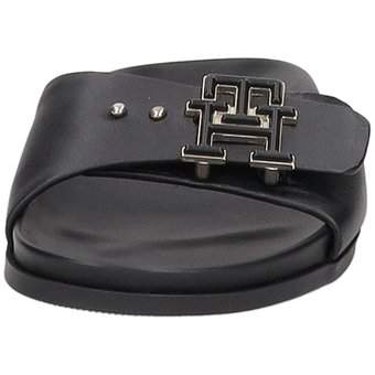 Tommy Hilfiger TH Hardware Leather Flat Sanda in schwarz