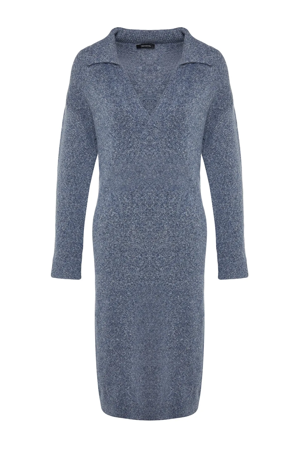 Trendyol Collection  Blaues Midi-Strickkleid aus Wolle mit Rollkragen TWOAW24EL00009