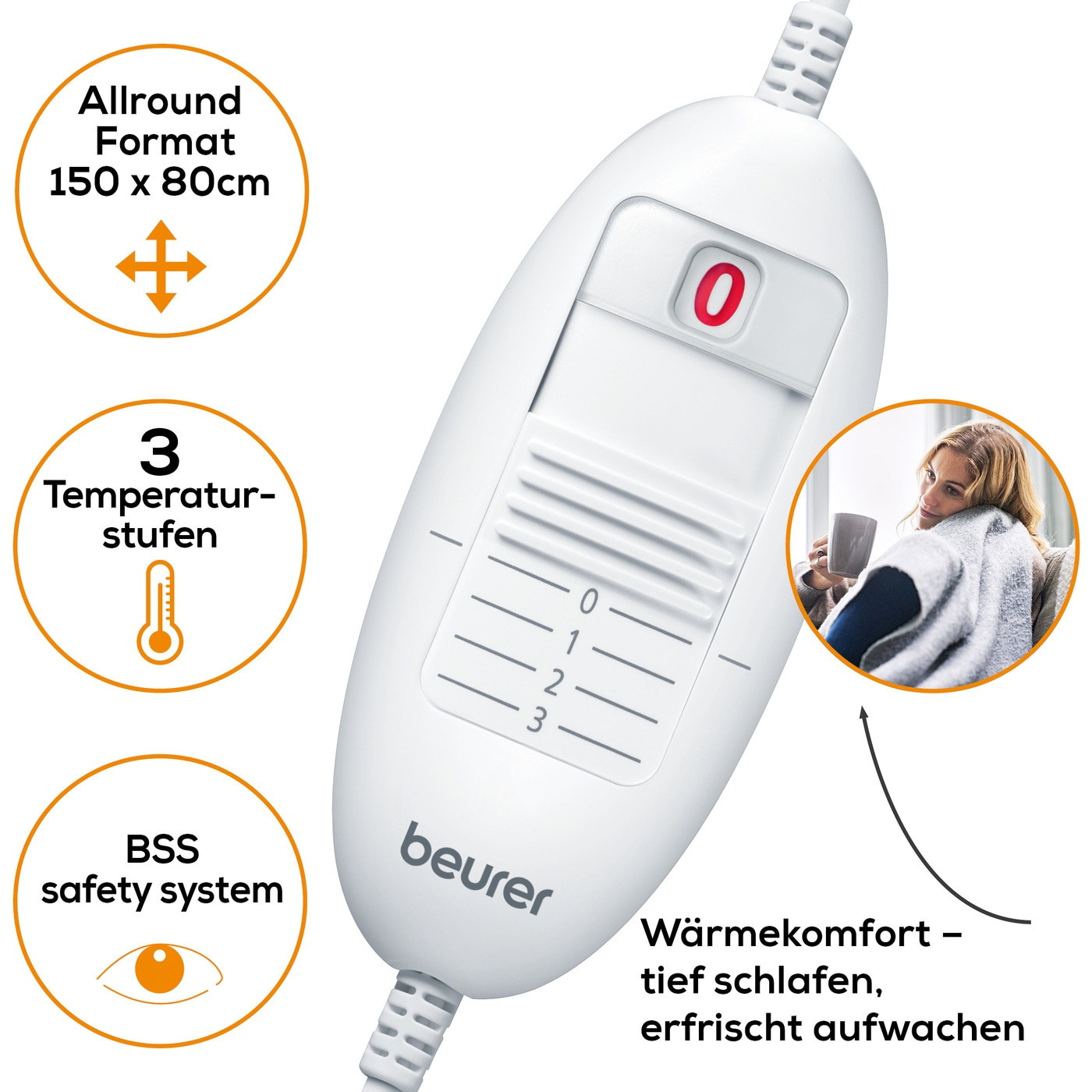 Beurer Wärmeunterbett UB 33-Atmungsaktives Wärmeunterbett mit 3 Temperaturstufen - 150 x 80 cm