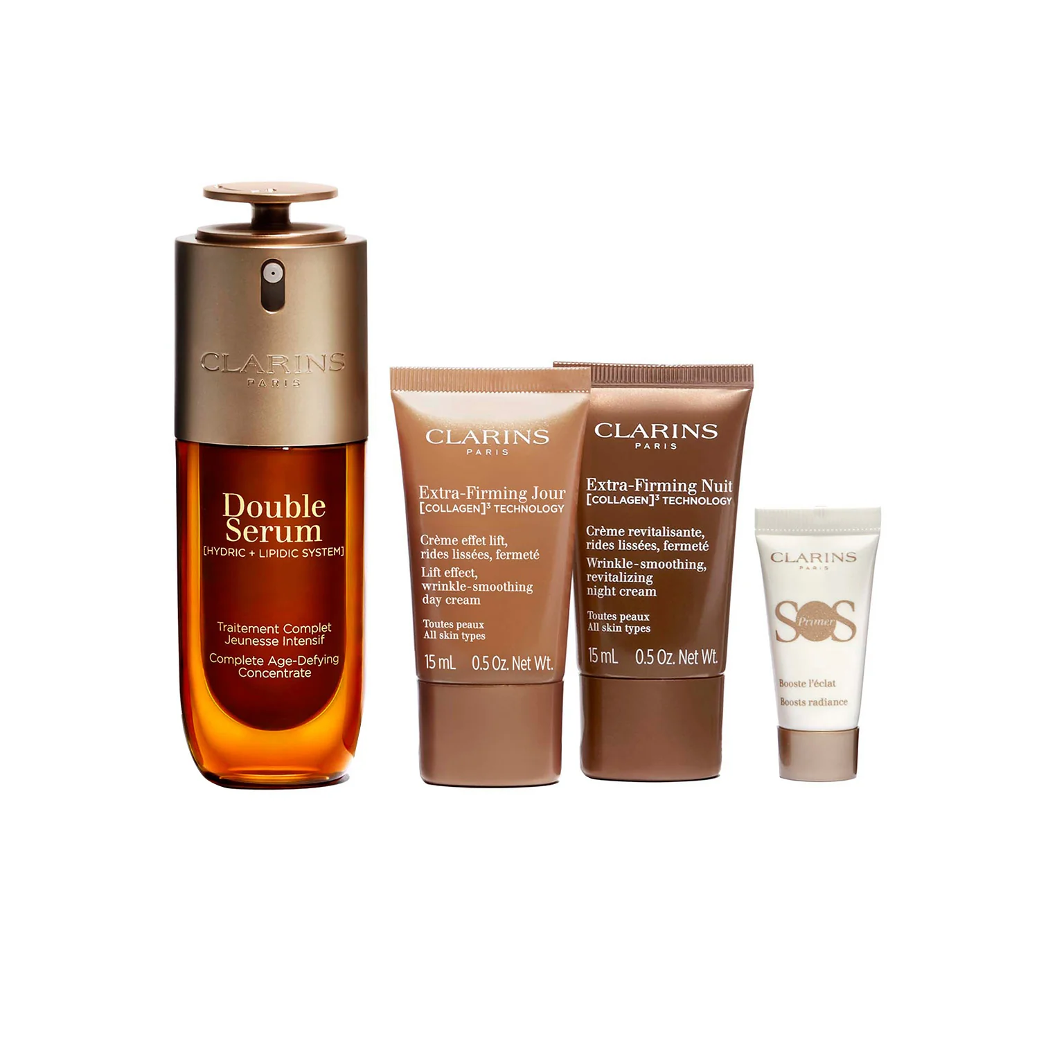 Dvojni serum SET Dvojni serum in ritual za ekstra učvrstitev - set za lifting, serum za obraz z globalnim učinkom, dnevna krema za lifting, nočna nega za lifting, podlaga za ličila