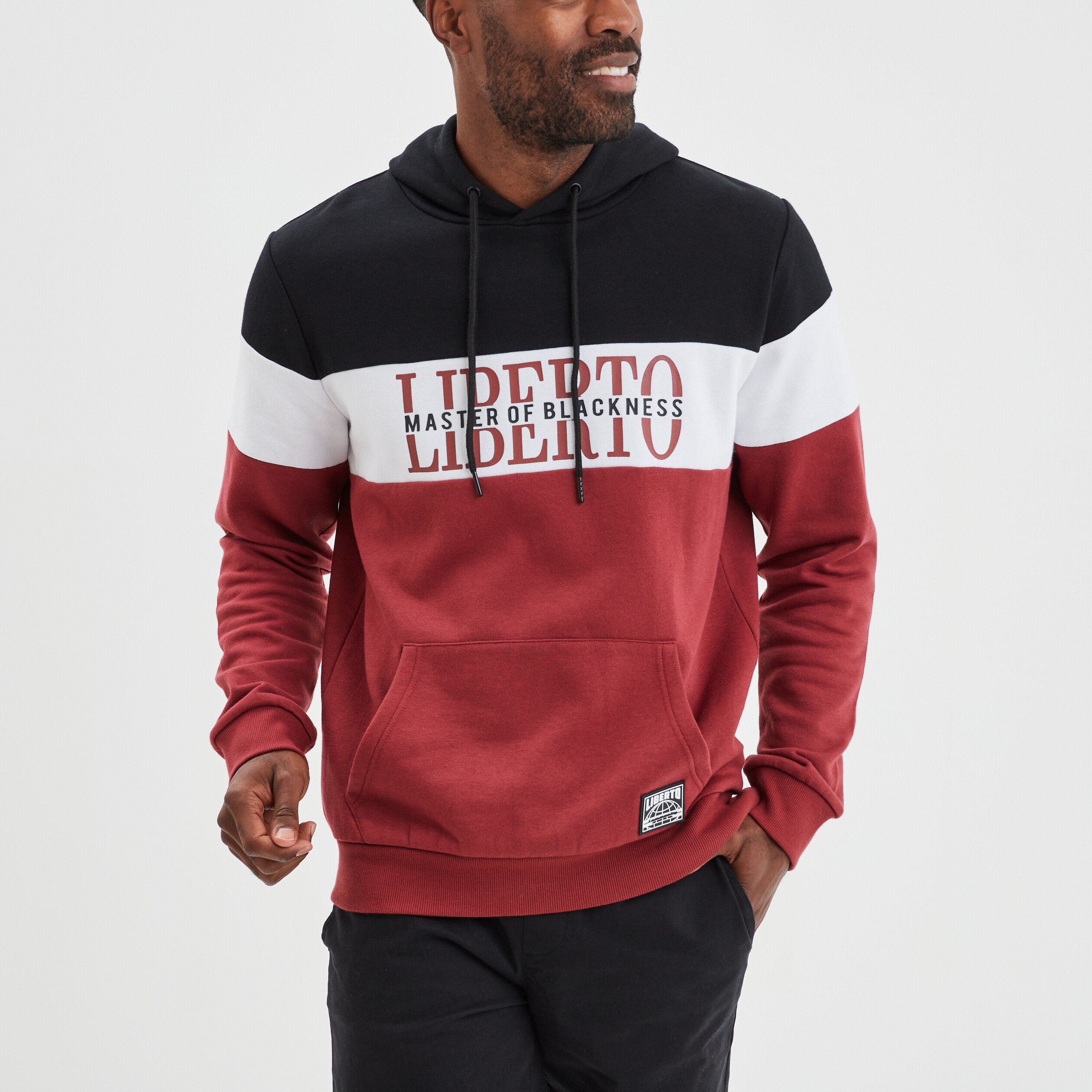 Sweat tricolor à capuche hoodie bordeaux homme | La Halle