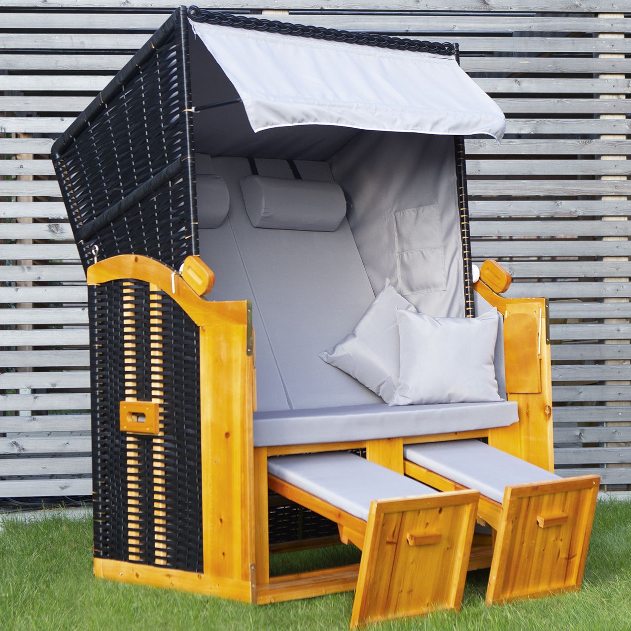 Hoberg Strandkorb 2-Sitzer, 120 x 80 x 160cm, Grau / Braun