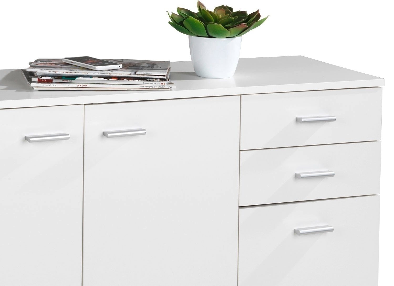 Kommode SOLO, B 106 cm, 3 Türen, 2 Schubladen, weiß, 1 höhenverstellbarer Einlegeboden