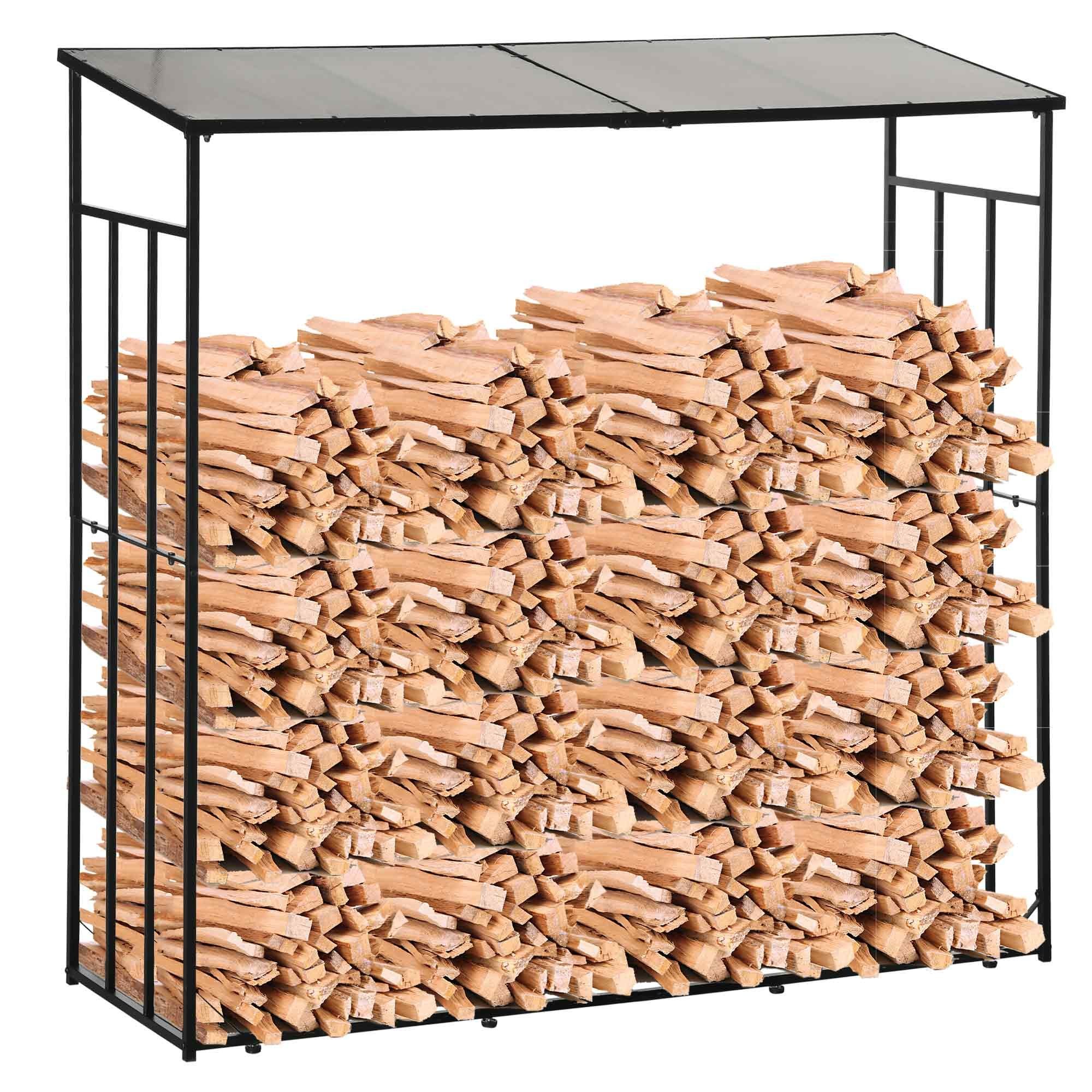 Outsunny Kaminholzregal Feuerholzregal Kaminholzlager mit Dach, BxTxH:185x67x185 cm, (Holzhalter, 1-St., Brennholzregal), Stapelhilfe für Brennholz