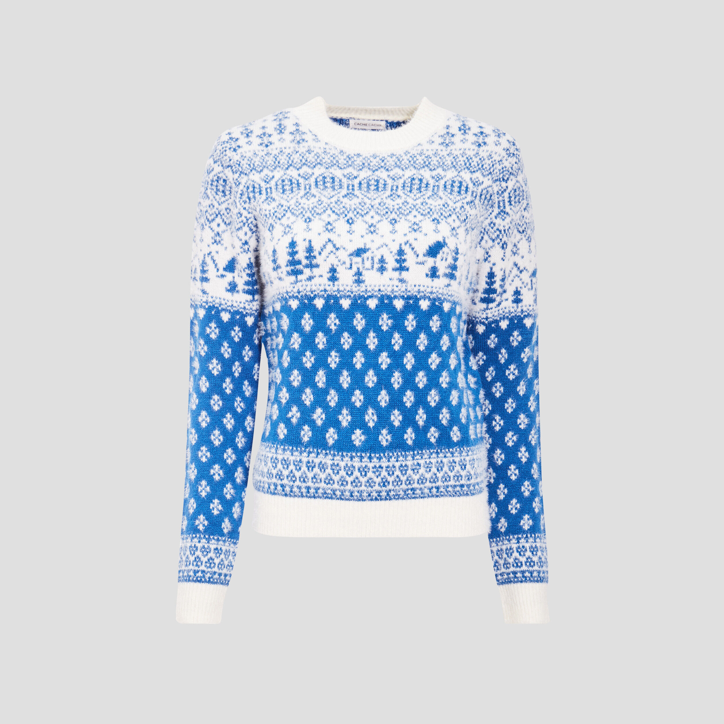 Pull avec col rond bleu femme | Cache Cache