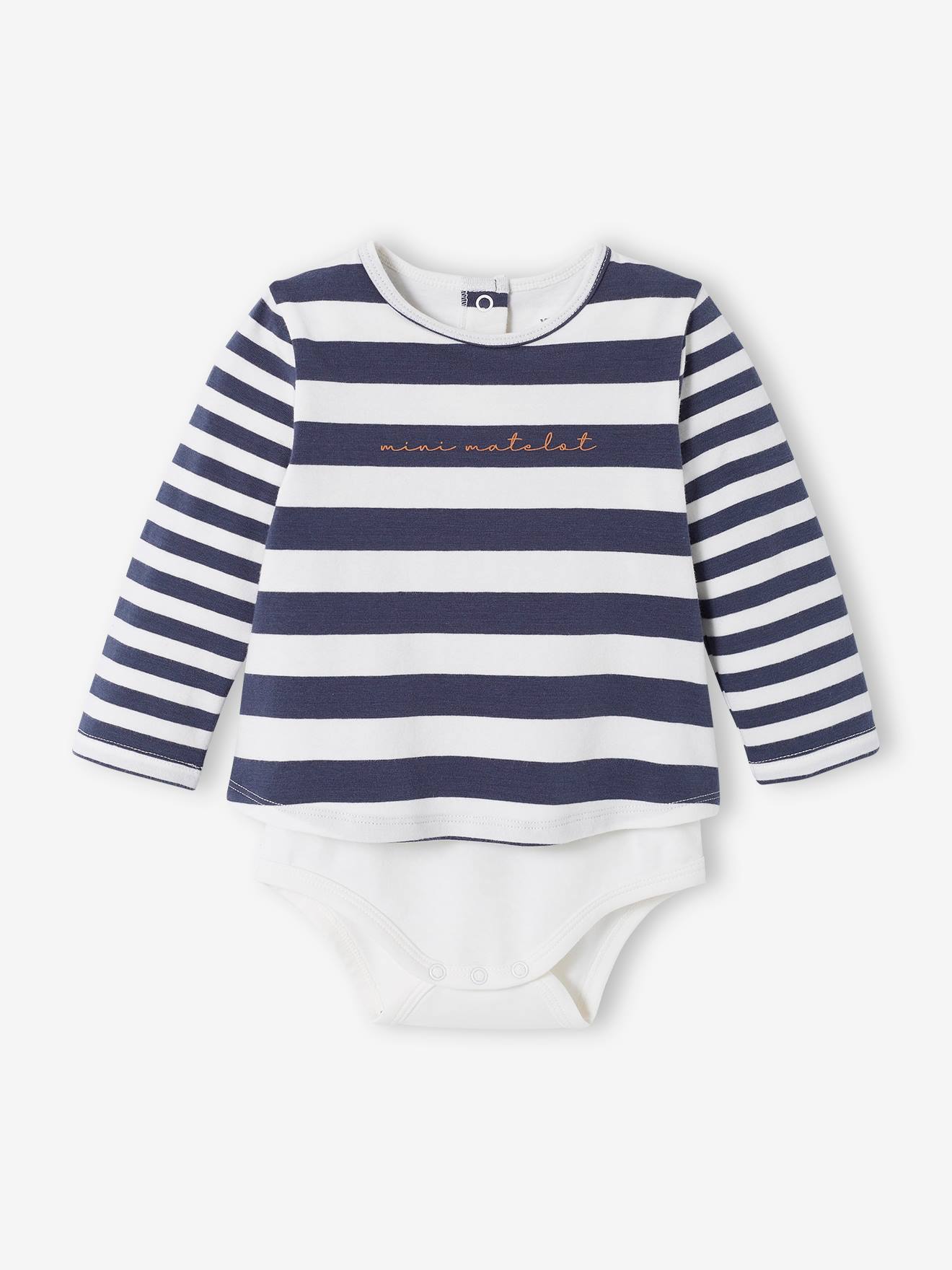 T-shirt marinière body bébé manches longues écru